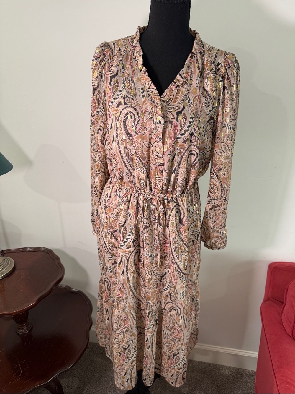 EUC LOFT Paisley Long Sleeve Midi Dress